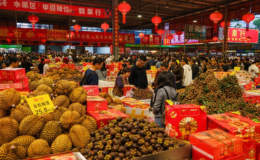 A wholesale fruit market in southwest China stocked for Spring Festival